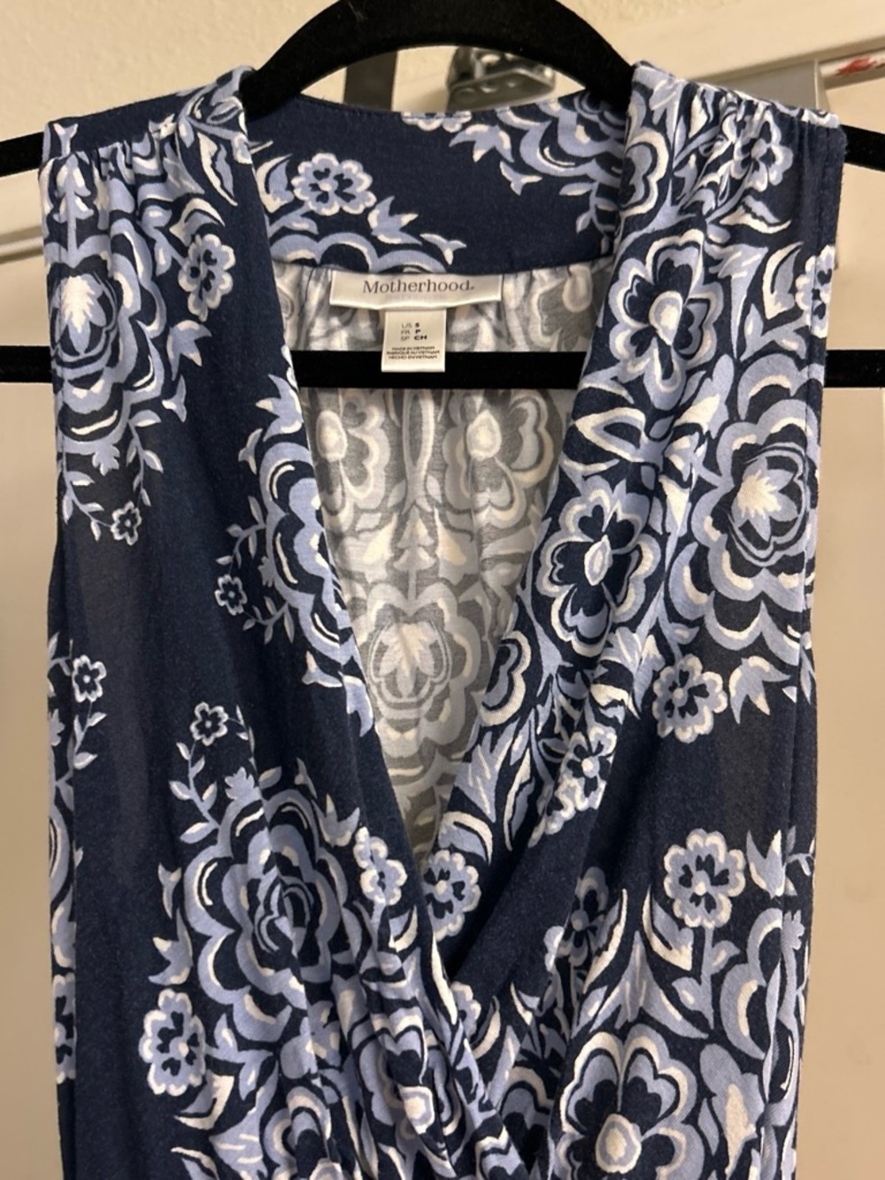 Motherhood Maternity Navy and Light Blue Floral Wrap Dress